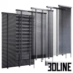 High-resolution 3D model set of wooden horizontal blinds with adjustable slats for realistic interior window rendering