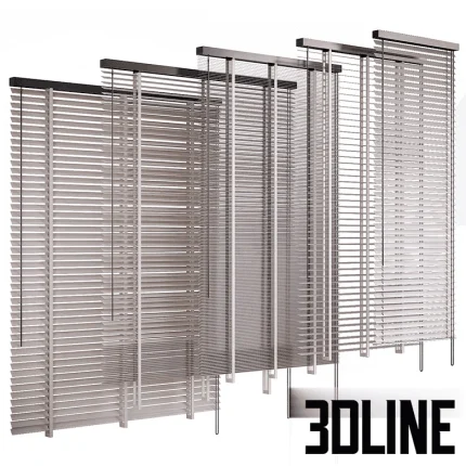 High-resolution 3D model set of wooden horizontal blinds with adjustable slats for realistic interior window rendering