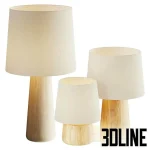 High-quality 3D model set of House Lamp minimalist table lamps with conical wooden bases and large fabric shades