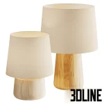 High-quality 3D model set of House Lamp minimalist table lamps with conical wooden bases and large fabric shades