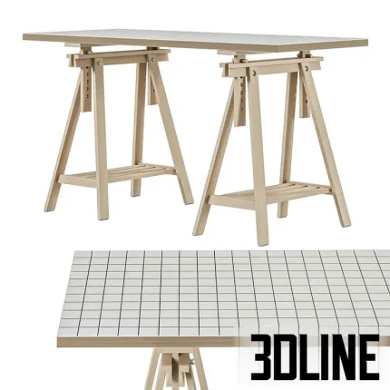 High-resolution 3D model of IKEA working table set with MALSKYTT/LAGKAPTEN top and MITTBACK adjustable trestle legs