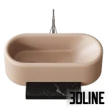 High-quality 3D model of Inbani Ease oval freestanding bathtub with matte colored finish and optional marble step/tray
