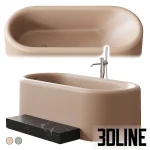 High-quality 3D model of Inbani Ease oval freestanding bathtub with matte colored finish and optional marble step/tray