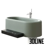 High-quality 3D model of Inbani Ease oval freestanding bathtub with matte colored finish and optional marble step/tray