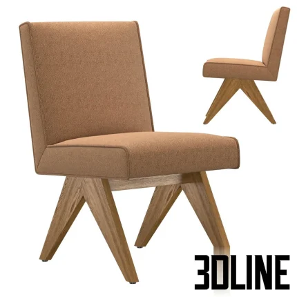 High-quality 3D model of JAKOB fabric dining side chair with geometric wooden base and low upholstered back