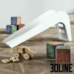 High-resolution 3D model of Jelanie Kids Slide (Jupiduu) with accompanying wooden toy truck and colorful velvet blocks