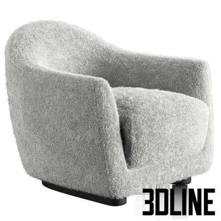 High-quality 3D model of Djo round tub armchair in grey teddy/shaggy fabric for modern and cozy interior visualization
