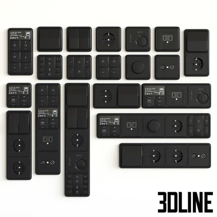 High-resolution 3D model set of Jung CD 500 black electrical switches, sockets, and smart home control panels