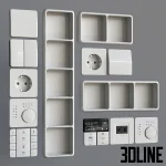 High-resolution 3D model set of Jung CD 500 black electrical switches, sockets, and smart home control panels