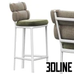 High-quality 3D model of Kettal ROLL upholstered bar stool with cylindrical back cushions and white metal frame