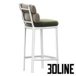 High-quality 3D model of Kettal ROLL upholstered bar stool with cylindrical back cushions and white metal frame