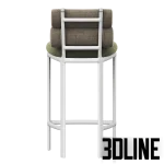 High-quality 3D model of Kettal ROLL upholstered bar stool with cylindrical back cushions and white metal frame