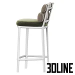 High-quality 3D model of Kettal ROLL upholstered bar stool with cylindrical back cushions and white metal frame