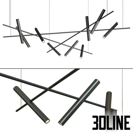 High-resolution 3D model of Kreon Esprit multi-bar linear LED pendant lamp with black metal finish and minimalist design