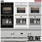 High-resolution 3D model set of Küppersbusch built-in convection oven and espresso machine in multiple finishes (black, white, steel)
