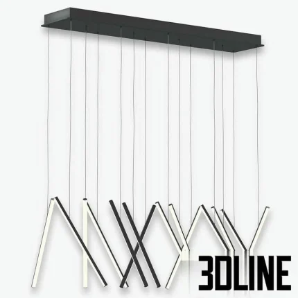 High-resolution 3D model of Kuzco Lighting Chute linear LED chandelier with geometric V-shaped light bars and black finish
