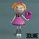 High-resolution 3D model of Lalaloopsy doll holding a pink owl toy (Sovushka) for nursery and children's room visualization