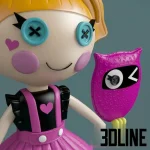 High-resolution 3D model of Lalaloopsy doll holding a pink owl toy (Sovushka) for nursery and children's room visualization