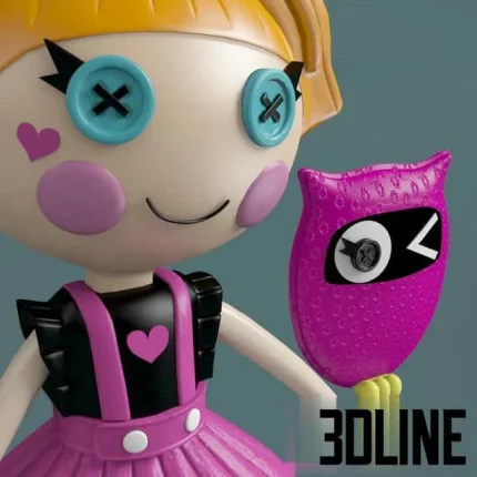 High-resolution 3D model of Lalaloopsy doll holding a pink owl toy (Sovushka) for nursery and children's room visualization