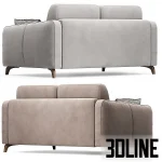 High-quality 3D model of LERI Mini two-seater sofa with rounded arms and simple wooden legs for small modern living rooms