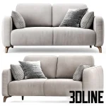 High-quality 3D model of LERI Mini two-seater sofa with rounded arms and simple wooden legs for small modern living rooms