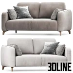 High-quality 3D model of LERI Mini two-seater sofa with rounded arms and simple wooden legs for small modern living rooms