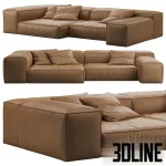 High-quality 3D model of Living Divani Extrasoft modular sofa in luxurious camel leather upholstery with accent pillows