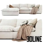 High-quality 3D model of Vosart Mabay luxury sectional sofa with deep cushions, chaise longue, and throw blanket