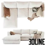 High-quality 3D model of Vosart Mabay luxury sectional sofa with deep cushions, chaise longue, and throw blanket