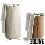 High-resolution 3D model set of two Mavis and Osborn modern fabric laundry baskets with metal frames and leather straps