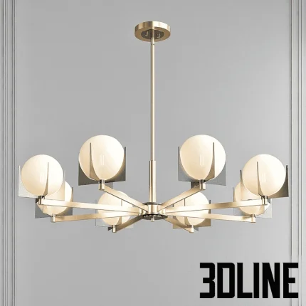 High-resolution 3D model of Maxim Lighting Finn 8-light Sputnik chandelier with opal glass globes and satin brass finish