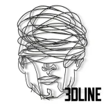 High-resolution 3D model of a large metal wire frame abstract wall sculpture depicting a human face