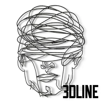 High-resolution 3D model of a large metal wire frame abstract wall sculpture depicting a human face
