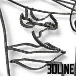 High-resolution 3D model of a large metal wire frame abstract wall sculpture depicting a human face