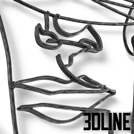 High-resolution 3D model of a large metal wire frame abstract wall sculpture depicting a human face