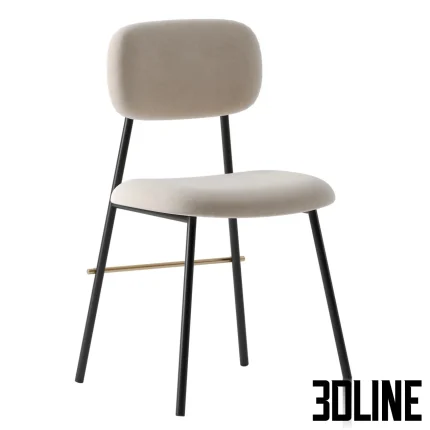 High-quality 3D model of Miami dining chair by Mambo Unlimited Ideas with curved upholstered back and thin black metal legs