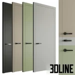High-resolution 3D model set of modern interior doors with minimalist frame and lever handles in multiple color finishes