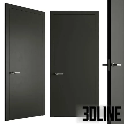 High-resolution 3D model set of modern interior doors with minimalist frame and lever handles in multiple color finishes