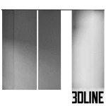 High-resolution 3D model set of modern sliding panel curtains in various grey/black fabric colors for minimalist window treatment