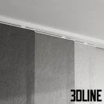 High-resolution 3D model set of modern sliding panel curtains in various grey/black fabric colors for minimalist window treatment