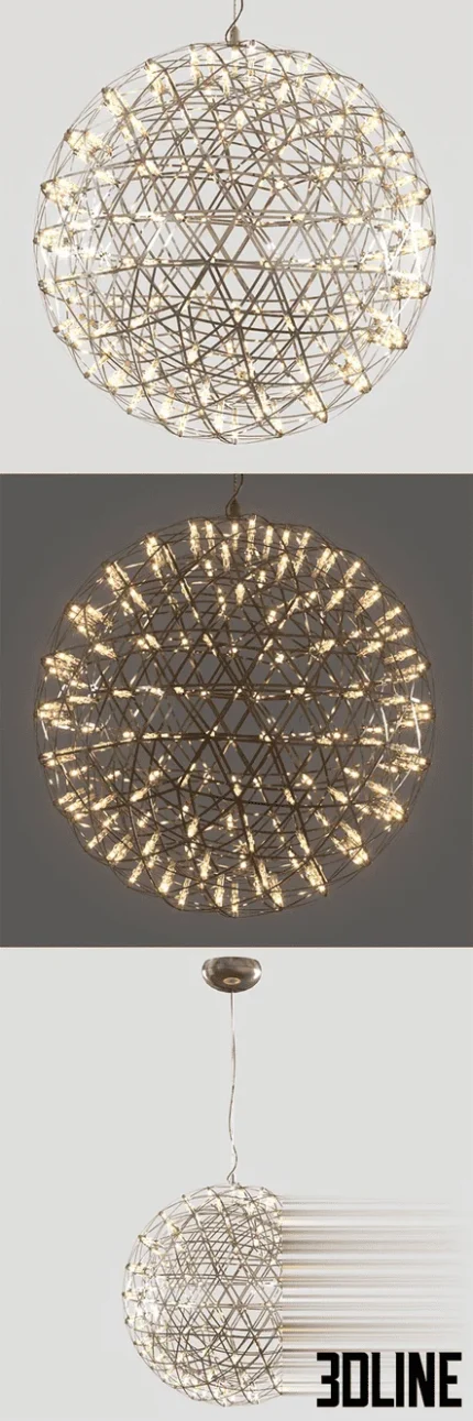 High-resolution 3D model of Moooi Raimond R61 suspended lamp with detailed geodesic metal sphere frame and embedded LED lights