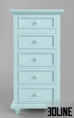 High-quality 3D model of MyHaven tall single chest of drawers with five paneled drawers and round knobs in light blue finish