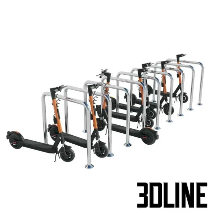 High-resolution 3D model of Ninebot MAX Pro electric scooter locked to a metal parking column for urban environment visualization