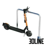 High-resolution 3D model of Ninebot MAX Pro electric scooter locked to a metal parking column for urban environment visualization