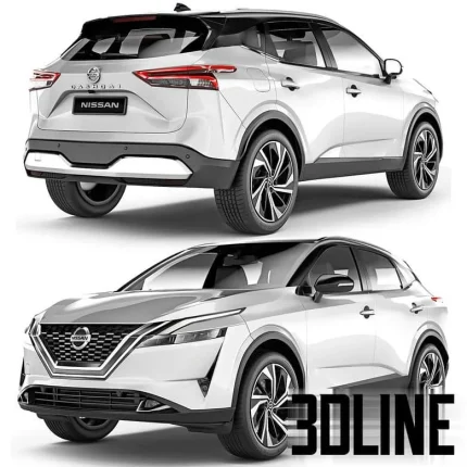 High-resolution 3D model of 2022 Nissan Qashqai SUV in white finish for exterior street and architectural visualization