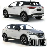 High-resolution 3D model of 2022 Nissan Qashqai SUV in white finish for exterior street and architectural visualization