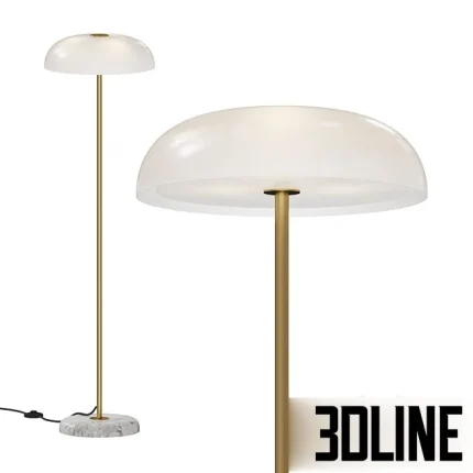 High-quality 3D model of Nordlux Glossy floor lamp with domed opal shade, brass stem, and round marble base