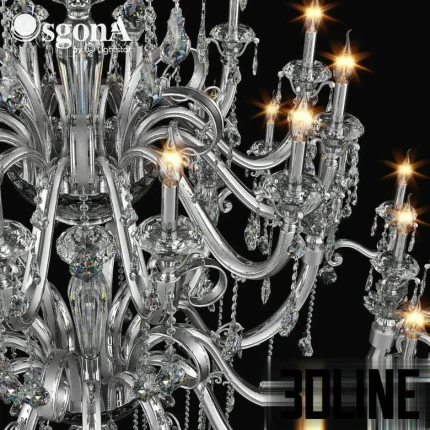 High-resolution 3D model of Osgona Lusso Art large multi-tier crystal chandelier with detailed arms and crystal chains