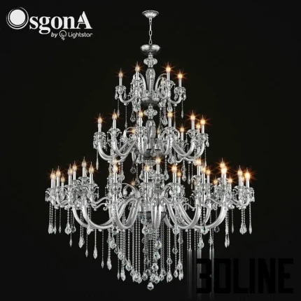 High-resolution 3D model of Osgona Lusso Art large multi-tier crystal chandelier with detailed arms and crystal chains