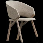 High-quality 3D model of Pacini Cappellini Byron upholstered dining chair with curved back and dark wood frame